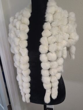 Wonderful Thick & Super Soft - Snow White  PomPom Rabbit Fur Scarf